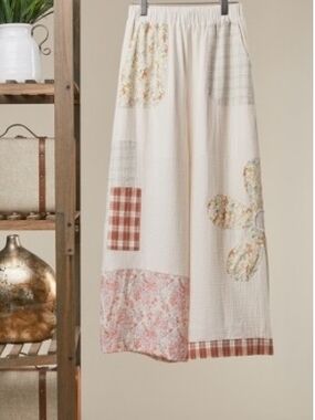 Mello Cream Boho Patchwork Wide Leg Pant